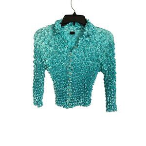 Magic Scarf Women's Turquoise Button-Down Bubble Top OS